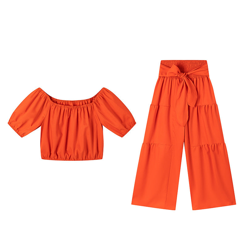 Élégance Fashion  Ensemble Pantalon Évasé Taille Haute