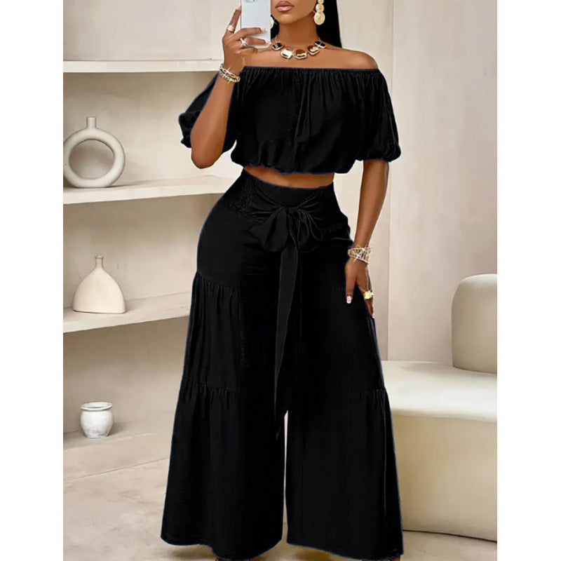 Élégance Fashion  Ensemble Pantalon Évasé Taille Haute