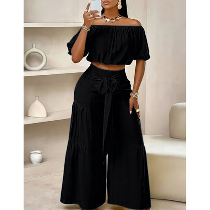 Élégance Fashion  Ensemble Pantalon Évasé Taille Haute