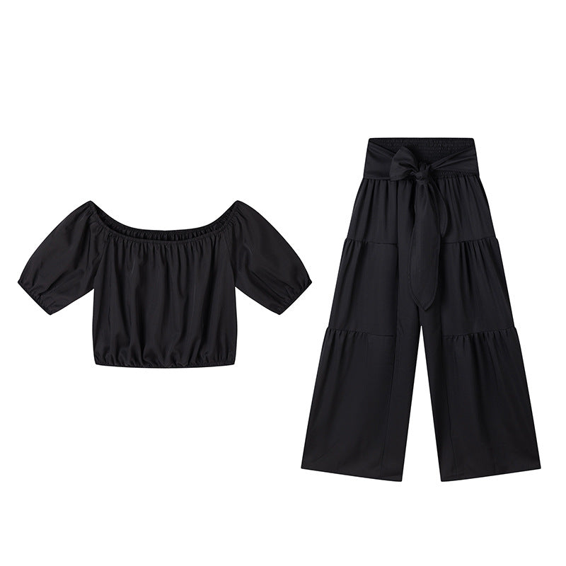 Élégance Fashion  Ensemble Pantalon Évasé Taille Haute