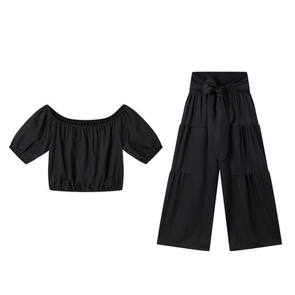 Élégance Fashion  Ensemble Pantalon Évasé Taille Haute