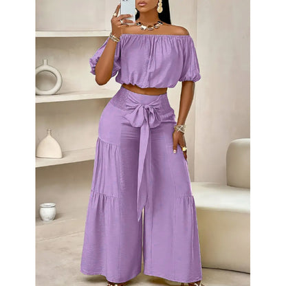 Élégance Fashion  Ensemble Pantalon Évasé Taille Haute
