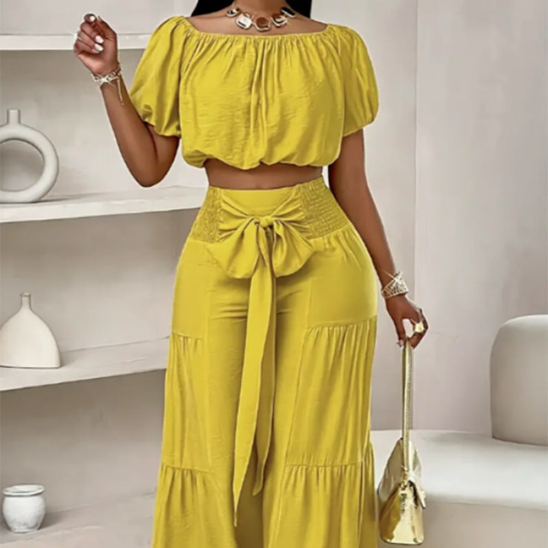 Élégance Fashion  Ensemble Pantalon Évasé Taille Haute