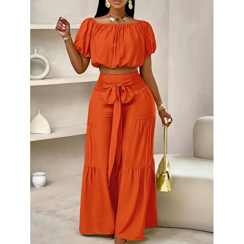 Élégance Fashion  Ensemble Pantalon Évasé Taille Haute