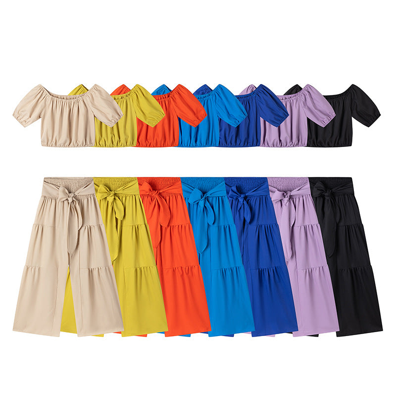Élégance Fashion  Ensemble Pantalon Évasé Taille Haute